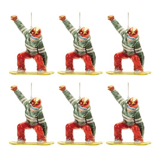6" Glittered Glass Snowboarder Holiday Décor, 6ct.
